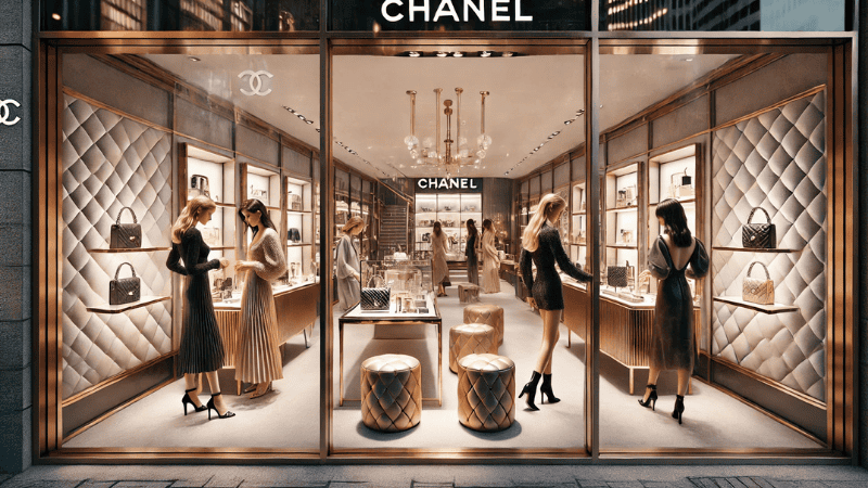 CHANELの店舗で女性たちが買い物しているイメージ画像。