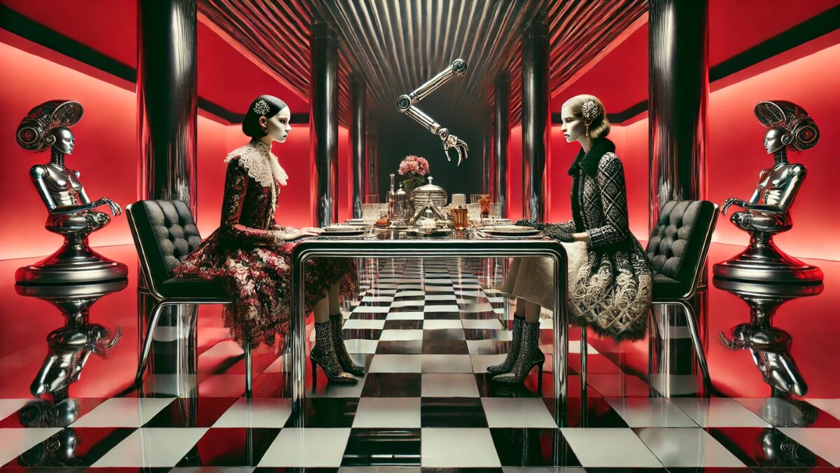 Here's a high-fashion, PRADA-inspired creation blending elegance and futurism. The cinematic lighting and luxurious details bring the avant-garde atmosphere to life! 