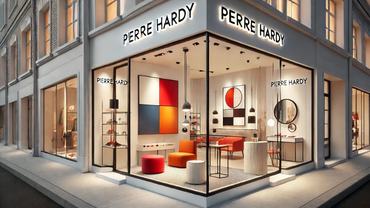 Here’s a creative interpretation of a Pierre Hardy-inspired boutique storefront