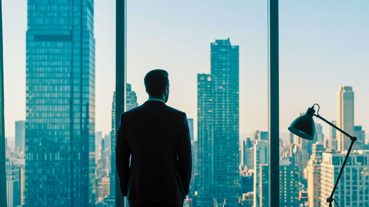 ビジネスの成功者が未来を見据えるような洗練された雰囲気