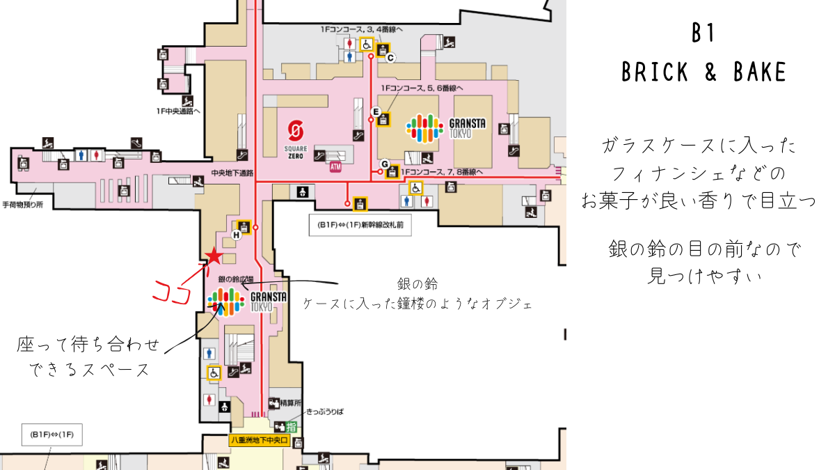 東京駅構内BRICK & BAKEへの案内図