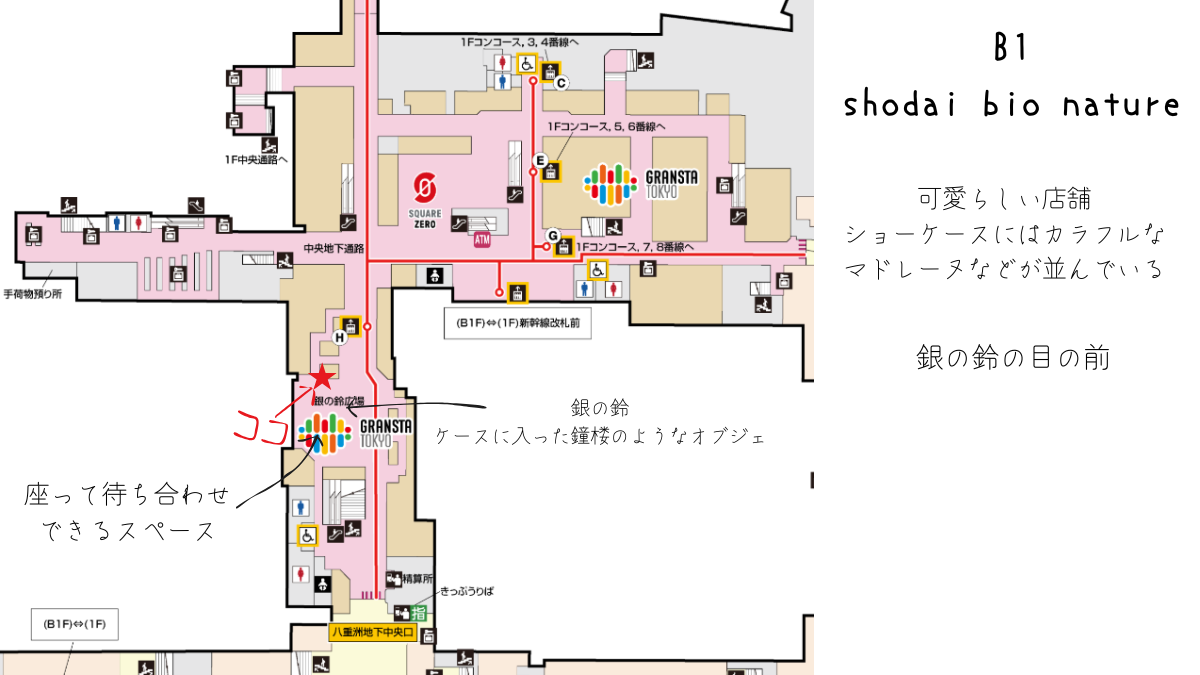 東京駅構内shodai bio natureへの案内図