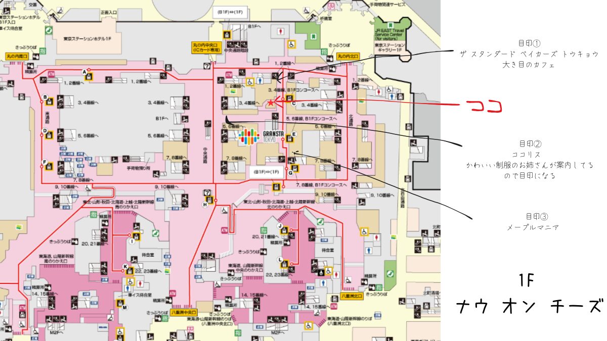 東京駅構内ナウオンチーズの案内図