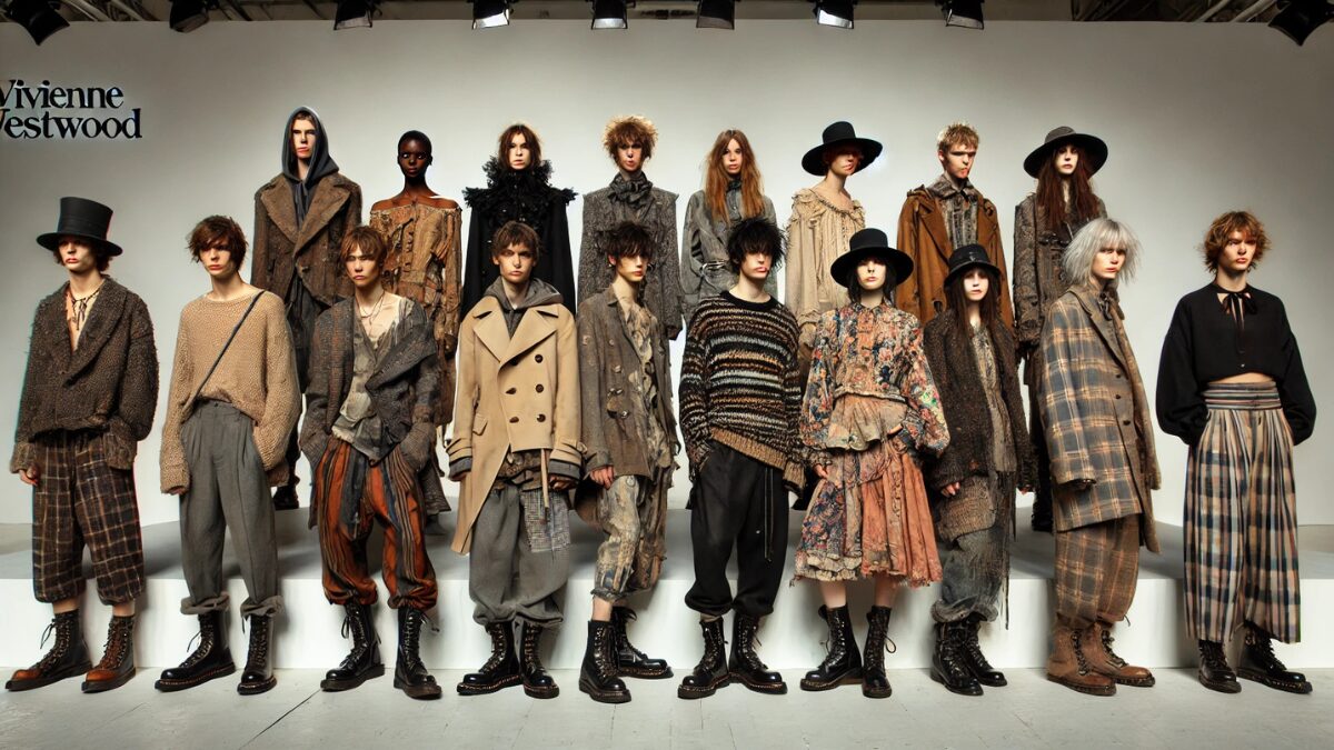 ルーズなシルエット、アンティーク調の布地、個性的な帽子やブーツなど、ブランドの持つアヴァンギャルドな美しさを表現