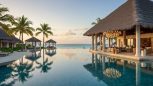 茅葺き屋根と洗練されたガラスのアクセントがエレガントなビーチフロント・ヴィラを擁する、海沿いの息を呑むような会員制高級リゾートホテル。リゾートは緑豊かなトロピカルガーデン、揺れるヤシの木、エキゾチックな花々に囲まれている。