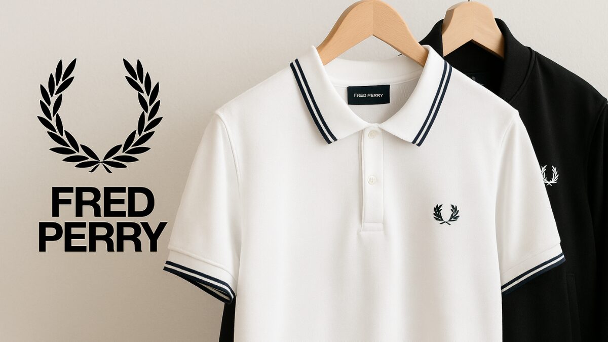 フレッドペリーの白いポロシャツ黒いポロシャツが並んでいる様子