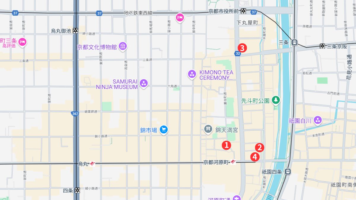 京都　河原町・三条・祇園エリアのMAP