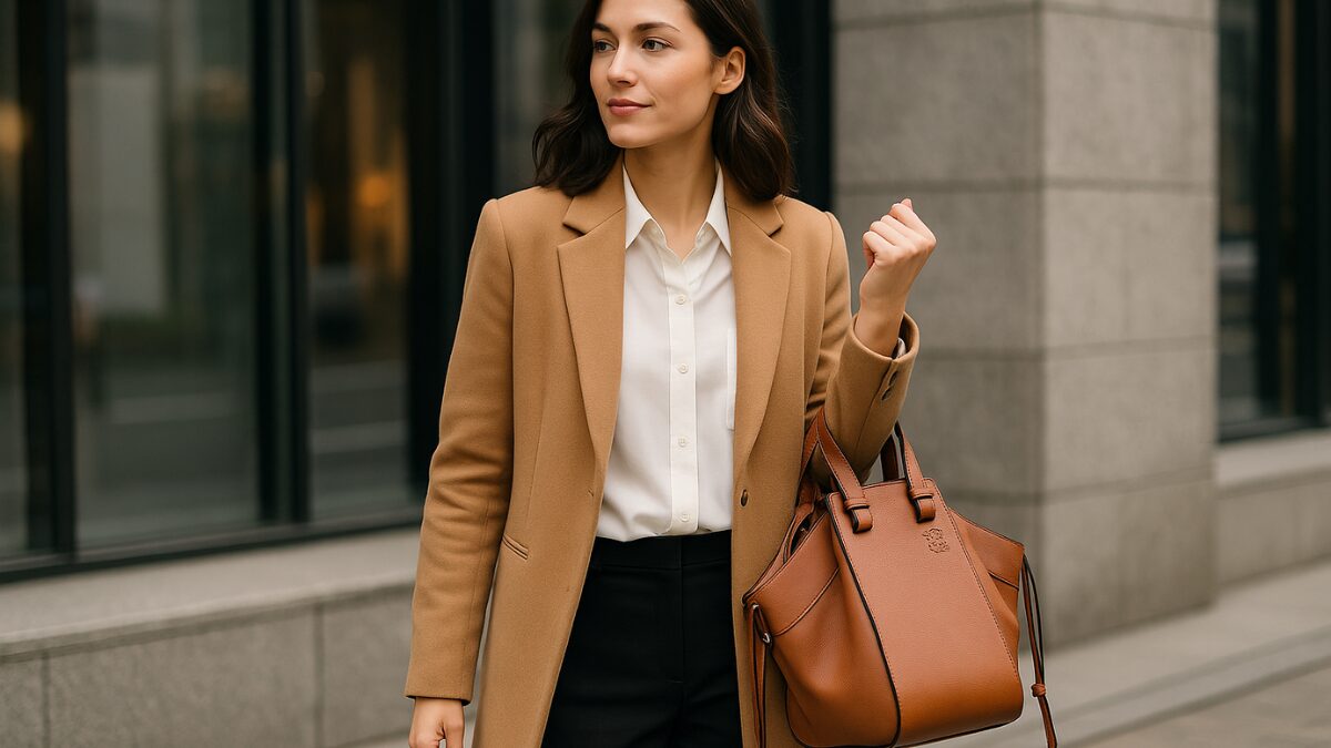 ロエベのハンモックを持っている女性